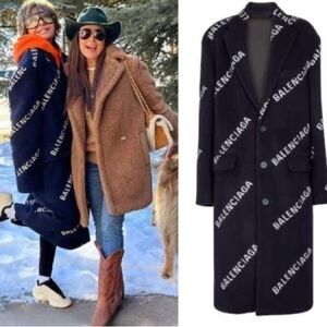 BRAND NEW Balenciaga Logo Limited Edition Jacquard Cashmere Coat New with Tags